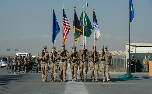 ISAF Joint Command and XVIII Airborne Corps Colors lowering and Casing Ceremony