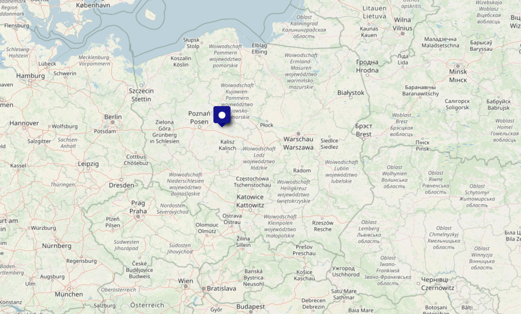Auf der Karte markiert: Die Luftwaffenbasis in Powidz, wo das neue Materiallager errichtet wurde