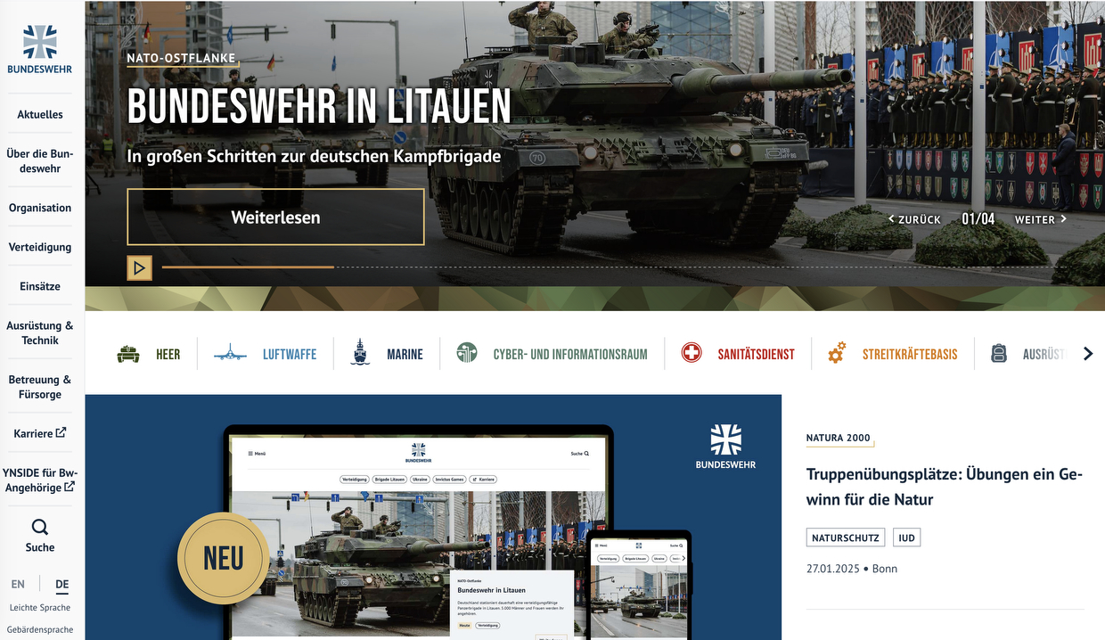 Vormerken: Bundeswehr modernisiert Webauftritt